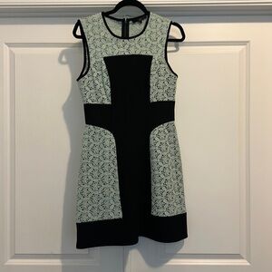 NWOT Tibi New York Mint Green Lace Black Wool Sleeveless Mini Dress Size 6